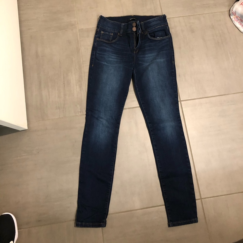 High rise skinny jeans dark